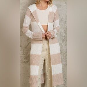 POL long hooded striped duster cardigan-Sz Large